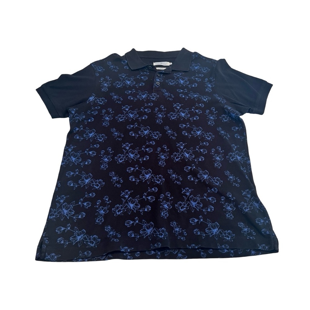 Arturo Calle Mens Slim Fit Floral Golf Polo‎ Blue Size Large